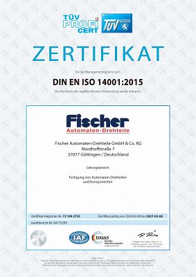 Fischer Automaten-Drehteile - ISO-Zertifikat 14001