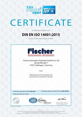 Fischer Automaten-Drehteile - ISO-Zertifikat 14001-english
