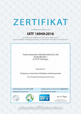 Fischer Automaten-Drehteile - IATF-Zertifikat