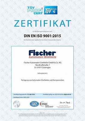 Fischer Automaten-Drehteile - ISO-Zertifikat 9001